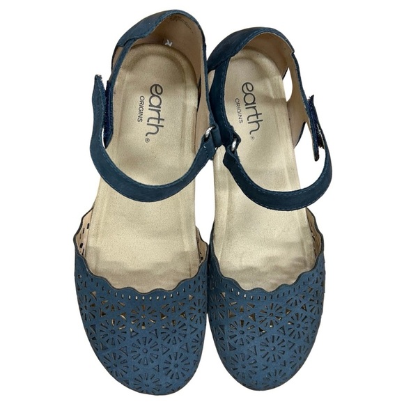 Earth Origins Bonnie Leather Cutout Mary Jane Flats Blue Size 9.5M - Picture 1 of 9